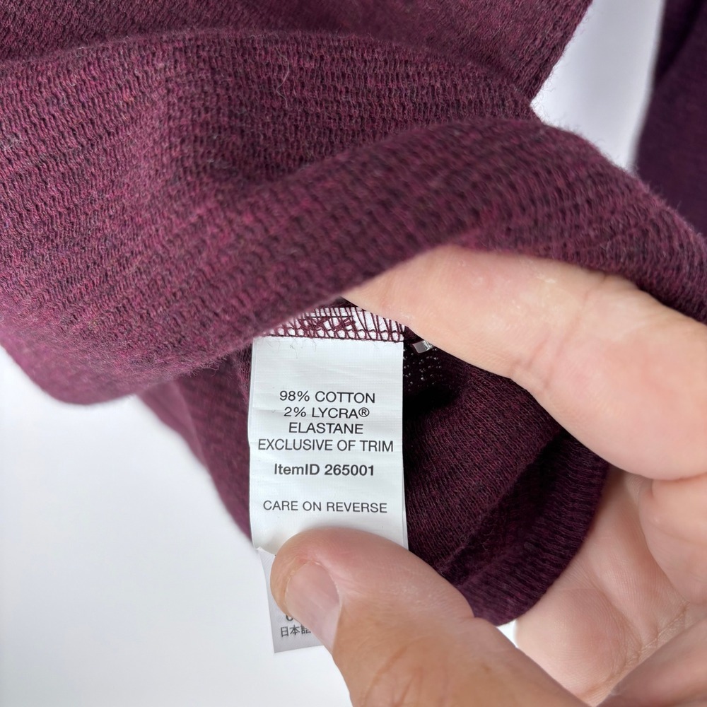 LL Bean Womens Waffle Knit Henley Shirt Size S Deep Port Heather Thermal Fall - Picture 5 of 9